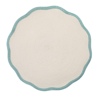 Deborah Rhodes Braided Scallop Edge Round Placemat in Silver & Aqua - 1 Each 14175