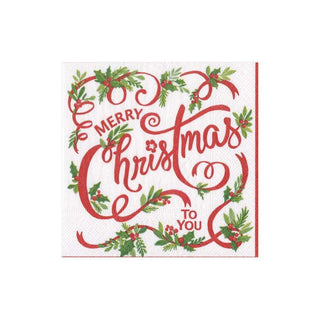 Caspari Merry Christmas to You Boxed Paper Cocktail Napkins - 40 Per Box 16280B