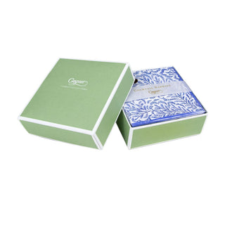 Caspari Block Print Leaves Boxed Paper Cocktail Napkins in Blue - 40 Per Box 16980B