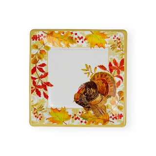 Caspari Woodland Turkey Square Paper Salad & Dessert Plates - 8 Per Package 17110SP