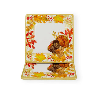 Caspari Woodland Turkey Square Paper Salad & Dessert Plates - 8 Per Package 17110SP