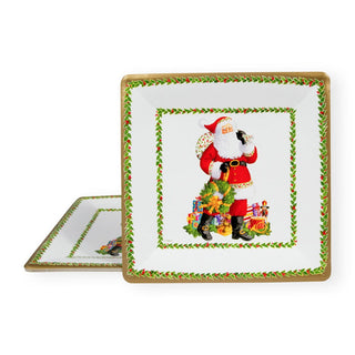 Caspari Jolly St. Nick Square Paper Salad & Dessert Plates - 8 Per Package 17180SP