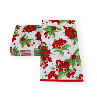 Caspari Christmas Berry Paper Guest Towel Napkins in Red - 15 Per Package 17230G