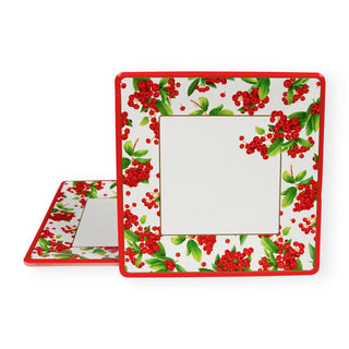 Caspari Christmas Berry Square Paper Salad & Dessert Plates in Red - 8 Per Package 17230SP