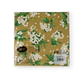 Caspari Christmas Berry Paper Dinner Napkins in Gold & White - 20 Per Package 17231D