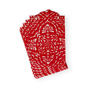 Caspari Annika Die-Cut Paper Linen Guest Towel Napkins in Red - 12 Per Package 17300GGDC