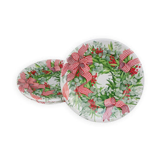 Caspari Ribbon Stripe Wreath Salad & Dessert Plates - 8 Per Package 17540SP