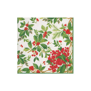 Caspari Holly Chintz White Boxed Cocktail Napkins - 40 Per Box 17560B