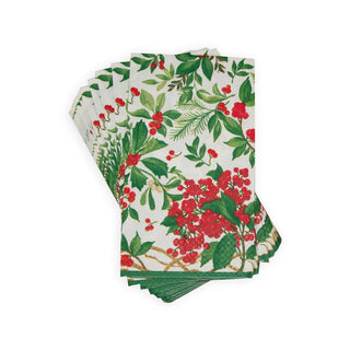 Caspari Holly Chintz White Guest Towel Napkins - 15 Per Package 17560G