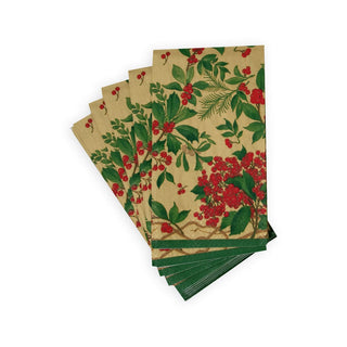 Caspari Holly Chintz Gold Guest Towel Napkins - 15 Per Package 17561G