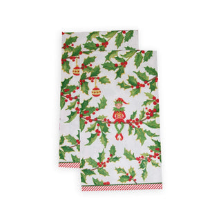 Caspari Jingle Elves Guest Towel Napkins - 15 Per Package 17580G