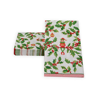 Caspari Jingle Elves Guest Towel Napkins - 15 Per Package 17580G