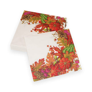 Caspari Harvest Garland White Cocktail Napkins - 20 Per Package 17710C