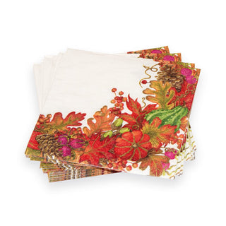 Caspari Harvest Garland White Cocktail Napkins - 20 Per Package 17710C