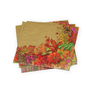 Caspari Harvest Garland Gold Cocktail Napkins - 20 Per Package 17711C