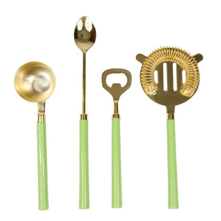 Caspari Moss Green & Shiny Brass Bar Tool Sets 17851