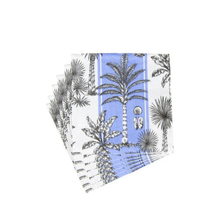 Caspari Southern Palms Blue & White Cocktail Napkins - 20 Per Package 17952C