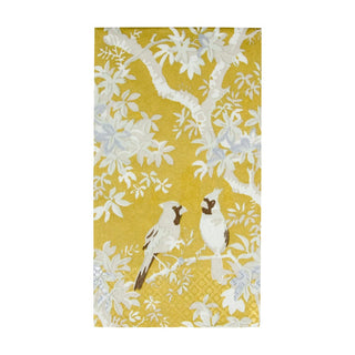 Caspari Scenic Songbirds Gold & Ivory Guest Towel Napkins - 15 Per Package 18080G