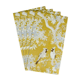 Caspari Scenic Songbirds Gold & Ivory Guest Towel Napkins - 15 Per Package 18080G