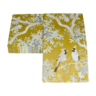 Caspari Scenic Songbirds Gold/Ivory Guest Towel Napkins - 15 Per Package 18080G