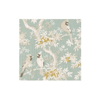 Caspari Scenic Songbirds Celadon Boxed Cocktail Napkins - 40 Per Box 18081B