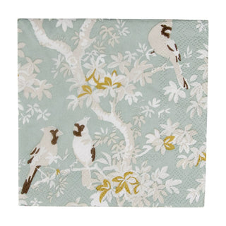 Caspari Scenic Songbirds Celadon Cocktail Napkins - 20 Per Package 18081C