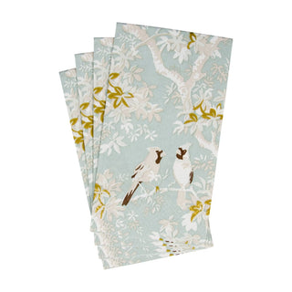 Caspari Scenic Songbirds Celadon Guest Towel Napkins - 15 Per Package 18081G