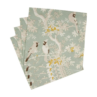 Caspari Scenic Songbirds Celadon Luncheon Napkins - 20 Per Package 18081L