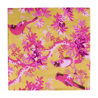 Caspari Scenic Songbirds Rose & Gold Cocktail Napkins - 20 Per Package 18082C