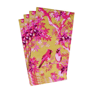 Caspari Scenic Songbirds Rose & Gold Guest Towel Napkins - 15 Per Package 18082G