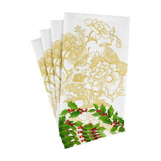 Caspari Holly Ceramic Ivory & Gold Guest Towel Napkins - 15 Per Package 18090G