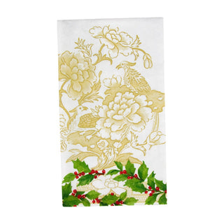 Caspari Holly Ceramic Ivory & Gold Guest Towel Napkins - 15 Per Package 18090G