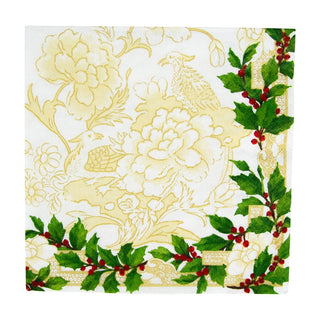 Caspari Holly Ceramic Ivory & Gold Luncheon Napkins - 20 Per Package 18090L