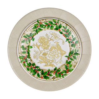 Caspari Holly Ceramic Ivory & Gold Salad & Dessert Plates - 8 Per Package 18090SP