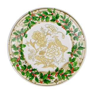 Caspari Holly Ceramic Ivory & Gold Salad & Dessert Plates - 8 Per Package 18090SP