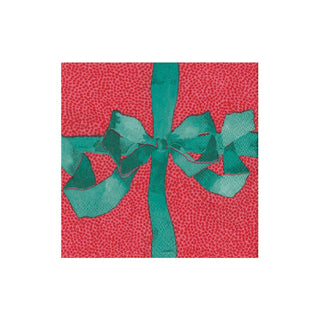 Caspari Tied With A Bow Red & Spruce Boxed Cocktail Napkins - 40 Per Box 18110B