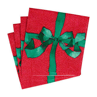 Caspari Tied With A Bow Red & Spruce Cocktail Napkins - 20 Per Package 18110C