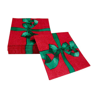 Caspari Tied With A Bow Red & Spruce Cocktail Napkins - 20 Per Package 18110C