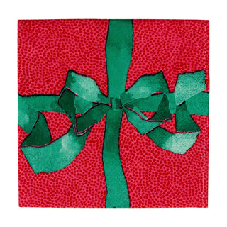 Caspari Tied With A Bow Red & Spruce Cocktail Napkins - 20 Per Package 18110C