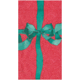 Caspari Tied With A Bow Red & Spruce Guest Towel Napkins - 15 Per Package 18110G