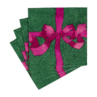 Caspari Tied With A Bow Green & Plum Cocktail Napkins - 20 Per Package 18111C