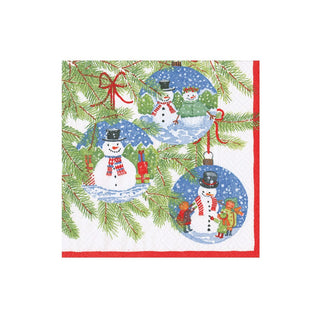 Caspari Snowman Ornaments Cocktail Napkins - 20 Per Package 18160C