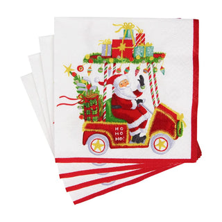 Caspari Santa's Golf Cart Cocktail Napkins - 20 Per Package 18190C