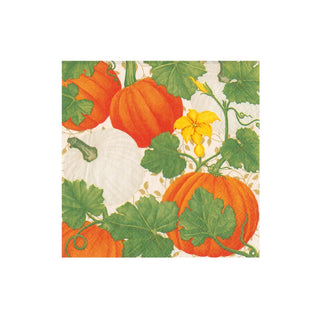 Caspari Pumpkin Chintz White Boxed Cocktail Napkins - 40 Per Box 18260B