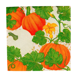 Caspari Pumpkin Chintz White Cocktail Napkins - 20 Per Package 18260C