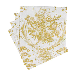 Caspari Romantic Toile Gold Cocktail Napkins - 20 Per Package 3303C