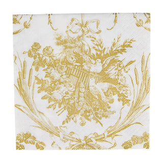 Caspari Romantic Toile Gold Cocktail Napkins - 20 Per Package 3303C