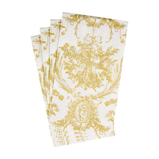 Caspari Romantic Toile Gold Guest Towel Napkins - 15 Per Package 3303G