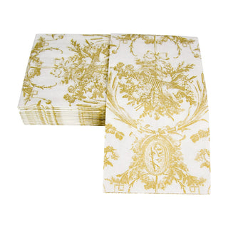 Caspari Romantic Toile Gold Guest Towel Napkins - 15 Per Package 3303G