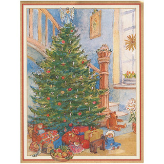 Caspari Tree At Bottom Of Stairs Boxed Christmas Cards - 15 Christmas Cards and Envelopes per Box 78247